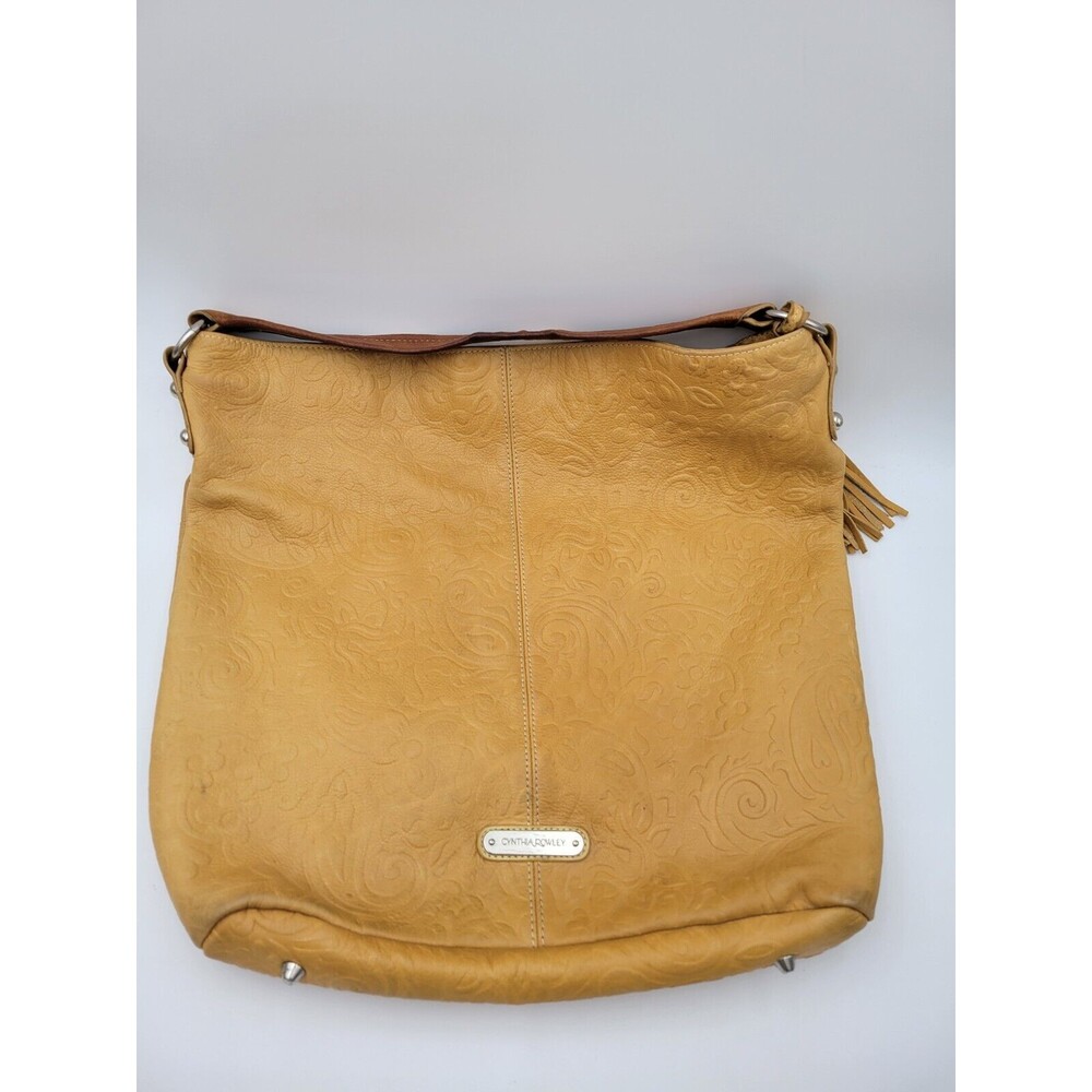 Cynthia Rowley Large leather Hobo Gold Yellow Embossed Bag Purse